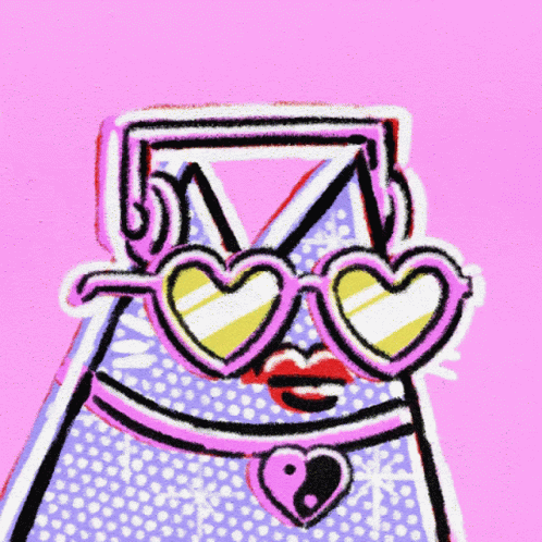 A Cartoon Drawing Of A Woman Wearing Heart Shaped Sunglasses And A Heart Necklace . GIF