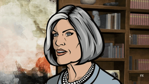 a cartoon drawing of a woman with a pearl necklace