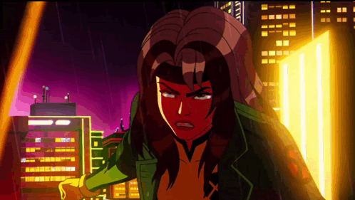A Cartoon Drawing Of A Woman With A Red Face And A Green Jacket GIF