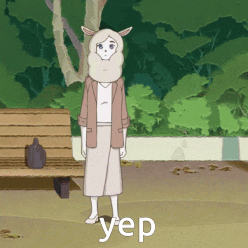 A Cartoon Drawing Of A Woman With A Sheep 'S Head And The Word Yep Below Her GIF