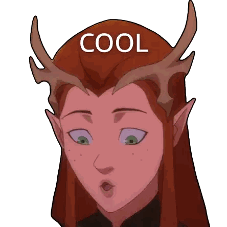 a cartoon drawing of a woman with antlers and the word cool on top