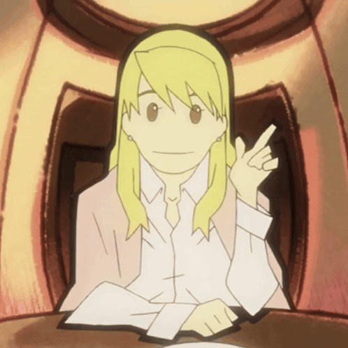 A Cartoon Drawing Of A Woman With Blonde Hair Pointing At Something GIF