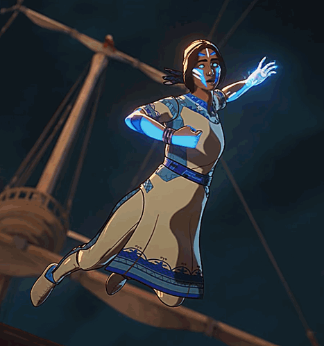 A Cartoon Drawing Of A Woman With Glowing Eyes And A Blue Circle Around Her GIF