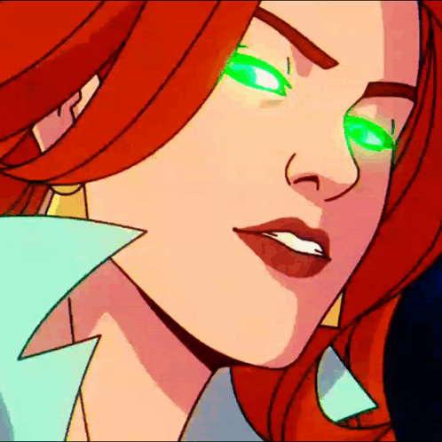 A Cartoon Drawing Of A Woman With Green Eyes GIF