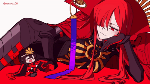 A Cartoon Drawing Of A Woman With Red Hair And A Purple Ribbon GIF