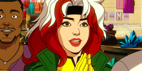 A Cartoon Drawing Of A Woman With Red Hair And A Yellow Jacket GIF