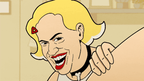 A Cartoon Drawing Of A Woman With Red Lips And A Triangle In Her Hair GIF