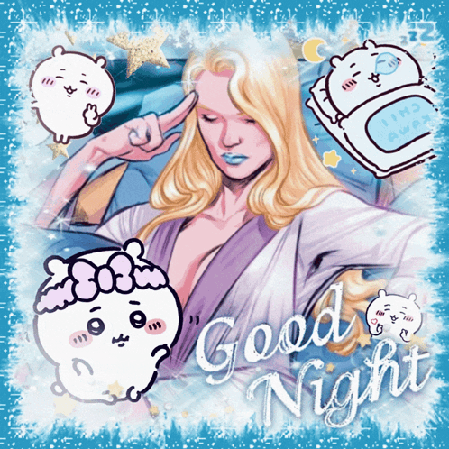 A Cartoon Drawing Of A Woman With The Words Good Night On It GIF