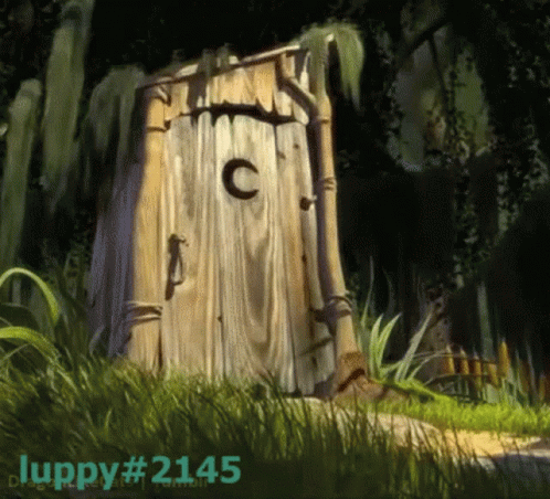 A Cartoon Drawing Of A Wooden Outhouse With The Letter C On It GIF