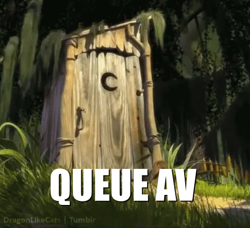 A Cartoon Drawing Of A Wooden Outhouse With The Words Queue Av Written Below It GIF