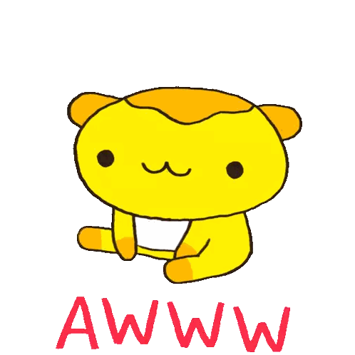 a cartoon drawing of a yellow bear with a heart above it and the words awwww