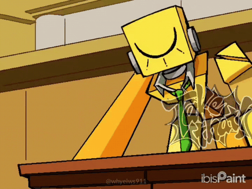 a cartoon drawing of a yellow box with a smiley face