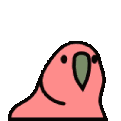 a cartoon drawing of a yellow parrot with a green beak and black eyes .