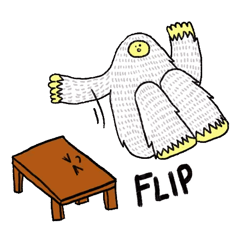 a cartoon drawing of a yeti with the word flip below it