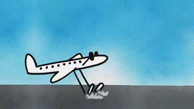 A Cartoon Drawing Of An Airplane Taking Off From An Airport Runway . GIF