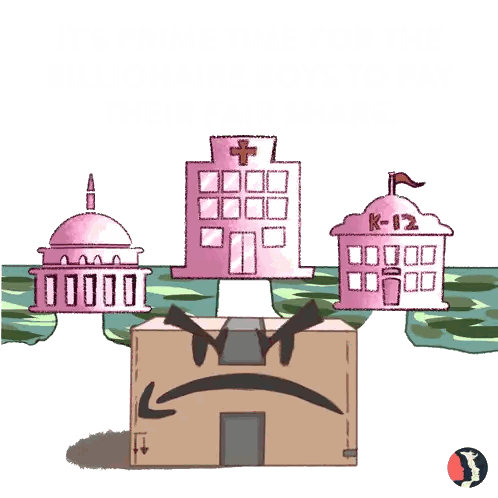 a cartoon drawing of an amazon box with a bunch of money in it