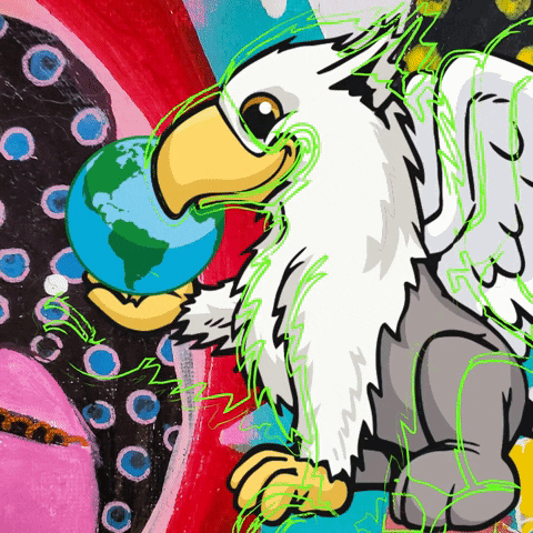 A Cartoon Drawing Of An Eagle Holding A Globe In Its Beak GIF