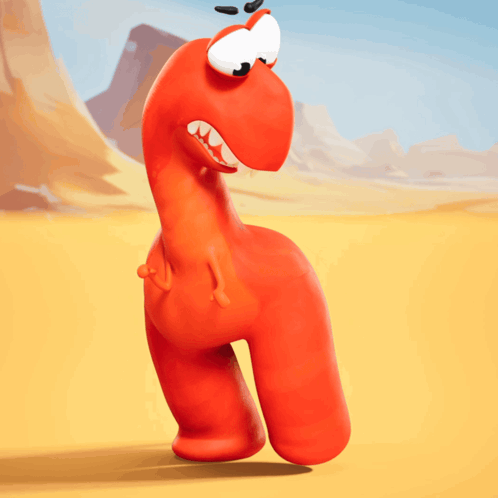 A Cartoon Drawing Of An Orange Dinosaur With A Very Angry Look On His Face GIF