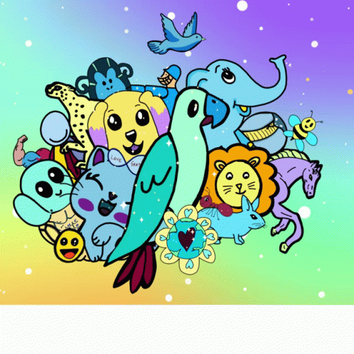 A Cartoon Drawing Of Animals Including A Lion And A Bird With The Word Love On It GIF