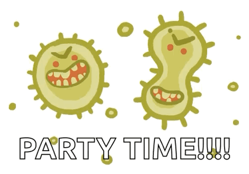 A Cartoon Drawing Of Bacteria With The Words Party Time Written Below Them GIF