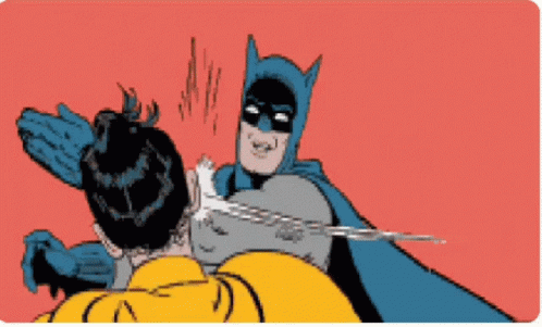 A Cartoon Drawing Of Batman And Robin Fighting Each Other GIF