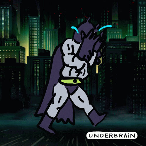 A Cartoon Drawing Of Batman Crying With The Word Underbrain Below Him GIF