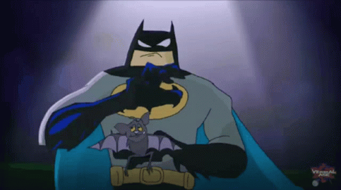 A Cartoon Drawing Of Batman Holding A Bat And The Words Visual On The Bottom GIF