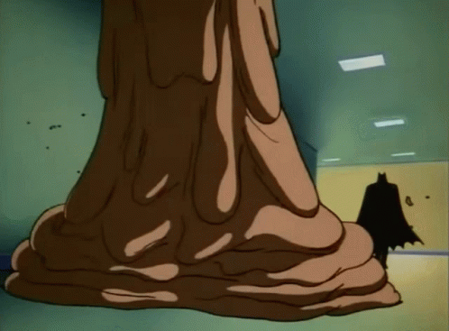 A Cartoon Drawing Of Batman Standing Next To A Statue Of A Tree GIF