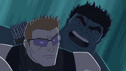 A Cartoon Drawing Of Hawkeye And Hulk GIF