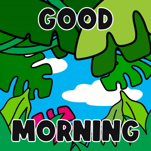 A Cartoon Drawing Of Leaves And The Words Good Morning GIF