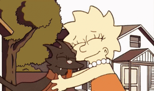 A Cartoon Drawing Of Lisa Simpson Hugging A Dog GIF