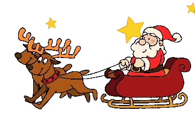 a cartoon drawing of santa claus in a sleigh pulled by two reindeer