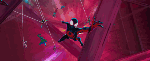 A Cartoon Drawing Of Spider-Man Hanging From A Wall GIF
