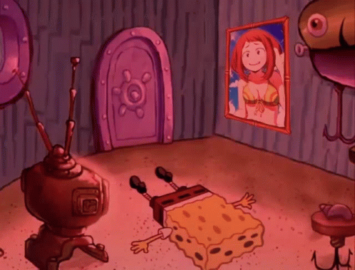 A Cartoon Drawing Of Spongebob Laying On The Floor GIF