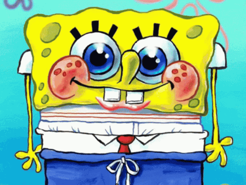 A Cartoon Drawing Of Spongebob Squarepants With A Blue Background GIF