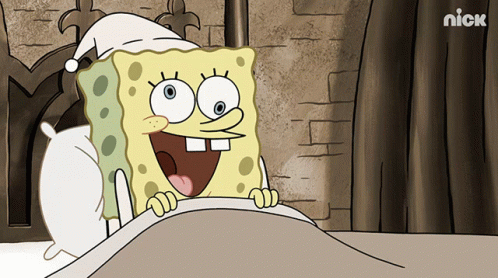 A Cartoon Drawing Of Spongebob Wearing A Nightcap GIF