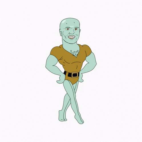 a cartoon drawing of squidward from the spongebob squarepants showing off his muscles