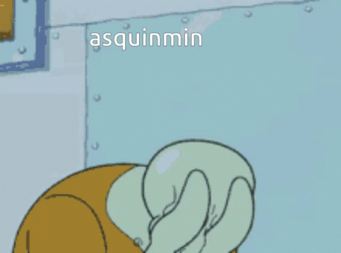 a cartoon drawing of squidward with the word asquinmin written on his head