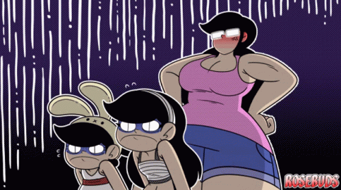 Cartoon Girls With Rosebuds Text GIF