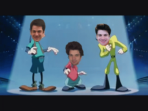 A Cartoon Drawing Of Three Men With Their Faces On Them GIF