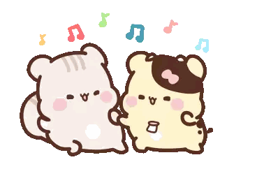 a cartoon drawing of two animals with music notes behind them