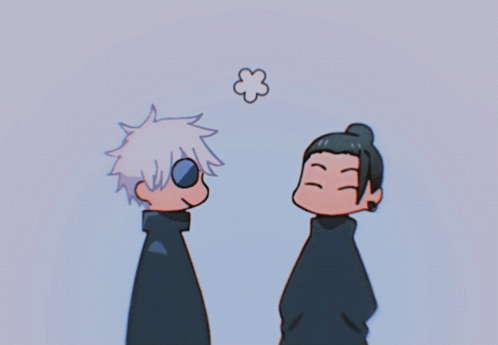 A Cartoon Drawing Of Two Anime Characters With A Flower Floating Above Their Heads GIF