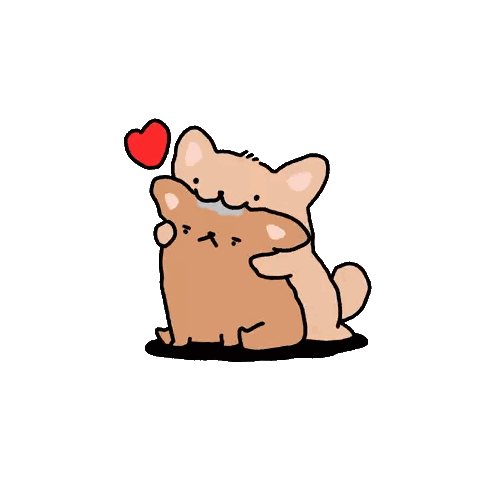 a cartoon drawing of two cats hugging each other with a heart above them
