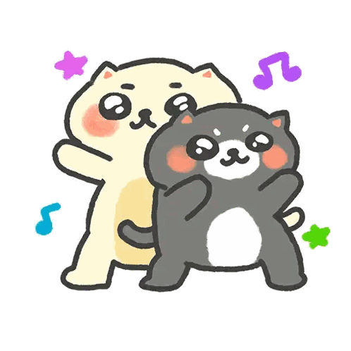 a cartoon drawing of two cats hugging each other with music notes surrounding them