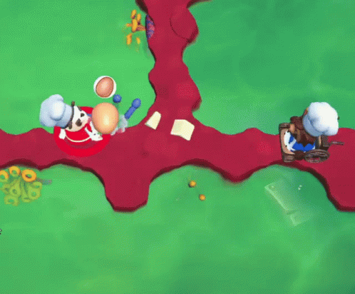 A Cartoon Drawing Of Two Chefs Cooking On A Red Surface GIF