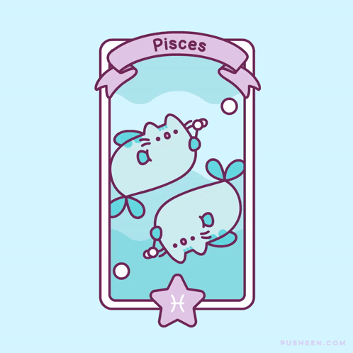 A Cartoon Drawing Of Two Fish With The Word Pisces Written Above Them GIF