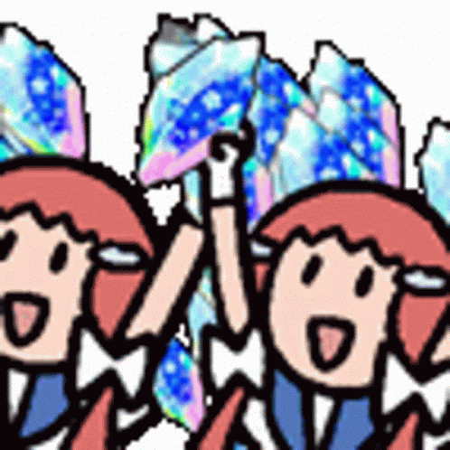 A Cartoon Drawing Of Two Girls With Wings Holding Up Their Hands In The Air GIF
