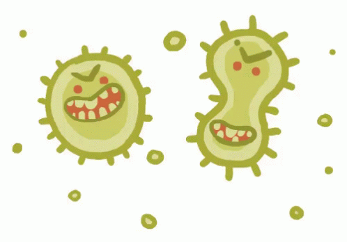 A Cartoon Drawing Of Two Green Bacteria With Smiley Faces GIF
