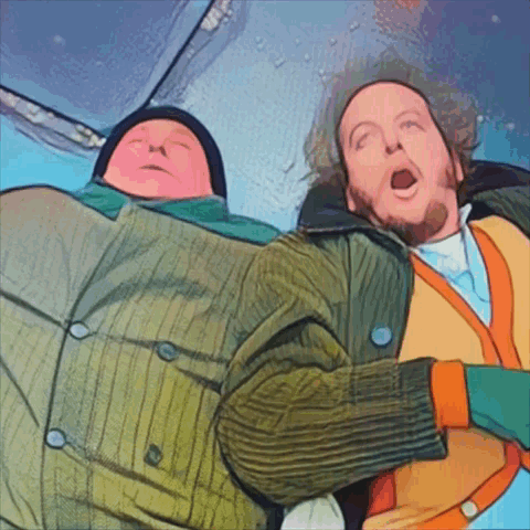 A Cartoon Drawing Of Two Men Laying Down With One Yawning GIF
