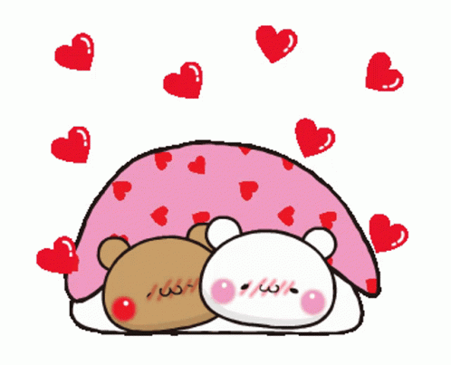 A Cartoon Drawing Of Two People Covered In Hearts GIF